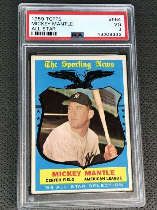 1959 Topps Mickey Mantle Psa 3 Vg 564 All Star Vintage Baseball Hof