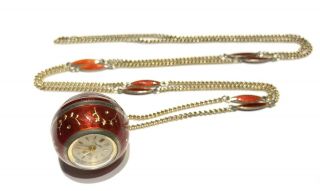 Vtg Chandler Swiss Made 17j Incabloc Sterling Enamel Pendant Ball Watch Necklace