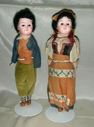 2 Antique 1907 German 10 " Bisque Head Dollhouse Dolls By Max Rader Co.
