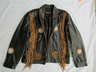 3b West Jacket Beaded Fringe Biker Womens Xxl Black Leather Eagle Coat Native