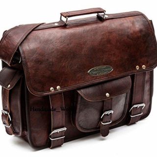 Vintage Leather Briefcase 15.  6 " Laptop Shoulder Bag Men Satchel Attache Handbag