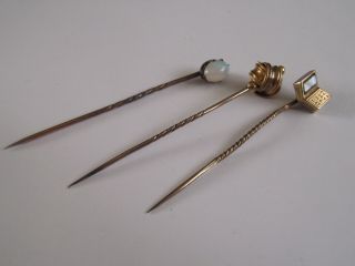 Antique Victorian 9ct Gold Stock Stick Pins For Get Me Not Moonstone Hat Pins