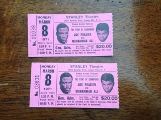 Vintage 1971 Pair Muhammad Ali Vs Joe Frazier Fight Closed Circuit Ticket Stubs
