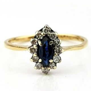 Vintage 9ct Gold Marquise Cut Sapphire & Diamond Ring Size Uk H Us 4 Eu 46