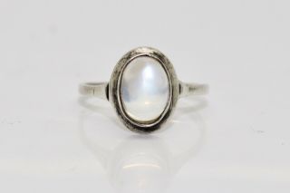 A Fine Antique Art Deco Sterling Silver 800 Moonstone Solitaire Ring 13581