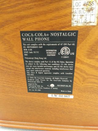 Vintage 2003 COCA - COLA Nostalgic Wall Phone 5