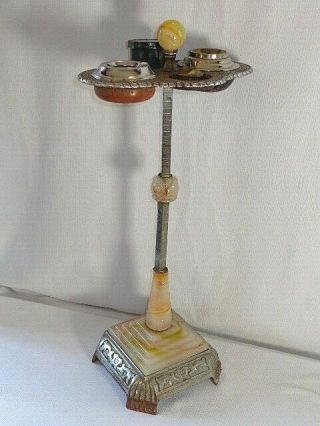 Art Deco Agate Slag Glass Vintage Smoking Smoke Stand Ashtray 5