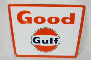 Vintage Good Gulf Gasoline Porcelain Pump Plate Sign Gas Oil Rare Old