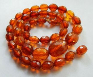 Vintage Natural Cherry Honey Cognac Baltic Amber Graduated Olive Bead Necklace