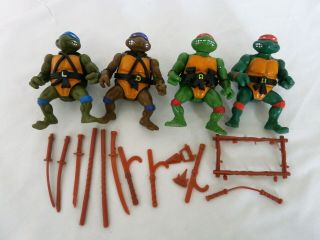 Vintage 1988 Tmnt Ninja Turtles Complete Set Of 4 W/ Weapons Don Raph Mike Leo