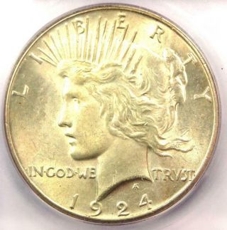 1924 - S Peace Silver Dollar $1 - Icg Ms62 - Rare Certified Coin - $351 Value