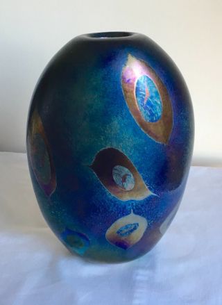 Vintage John Ditchfield Signed Iridescent Flowers Studio Art Glass Large Vase