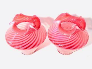 Vintage Fenton Opalescent Cranberry Vase Spiral Optic Pink Rose Swirl 3