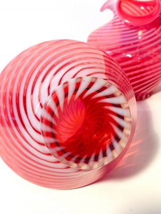 Vintage Fenton Opalescent Cranberry Vase Spiral Optic Pink Rose Swirl 4