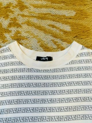 Vintage 90s Stussy Jacquard Knit Skate Surf Striped Pocket Shirt - Size Large 3