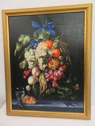 Vintage Old Painting Oil Still Life Fruit Signed
