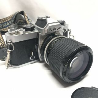 Vintage Nikon Fm 35mm Slr Film Camera With Nikkor 43 86 Lens And Flash