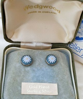 Vintage Signed Jw Wedgewood Jewellery Hallmarked Jasperware Sterling Earrings