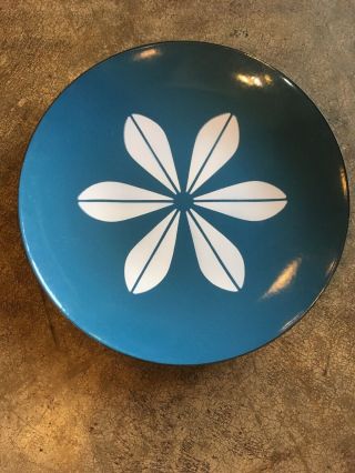 Catherineholm Blue Enamel Metal Platter Plate Round Vintage Flower Norway Design