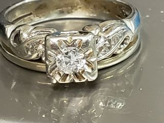 14k 18k White Gold Vintage Engagement Diamond Ring 5.  1 Gr.  17 Carat