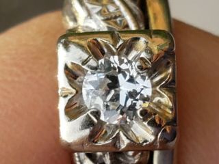 14k 18K WHITE GOLD VINTAGE ENGAGEMENT DIAMOND RING 5.  1 GR.  17 CARAT 6