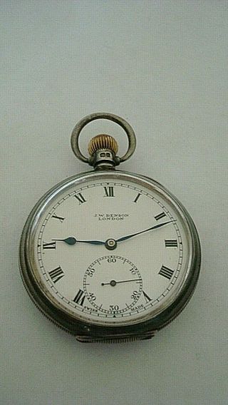 Vintage J.  W.  Benson Swiss Lever English 1939 Silver Cased Full Size Gts Pkt Watch