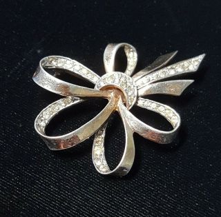 Vintage Signed Mb Marcel Boucher Sterling Silver Rhinestone Bow Brooch Pin