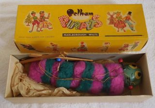 Vintage Pelham Puppets 11 " Long Caterpillar Pink & Blue Puppet 1960 