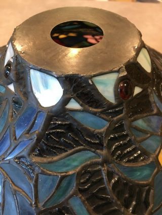 Vintage Tiffany Style Leaded Stained Glass Floral Lamp Shade Floral Flowers 2