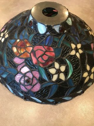 Vintage Tiffany Style Leaded Stained Glass Floral Lamp Shade Floral Flowers 4