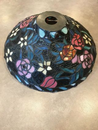 Vintage Tiffany Style Leaded Stained Glass Floral Lamp Shade Floral Flowers 5