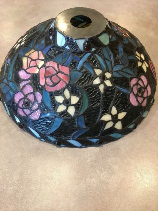 Vintage Tiffany Style Leaded Stained Glass Floral Lamp Shade Floral Flowers 6