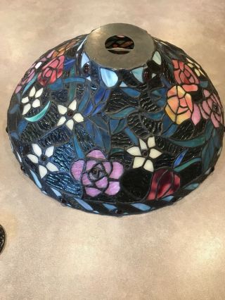 Vintage Tiffany Style Leaded Stained Glass Floral Lamp Shade Floral Flowers 7