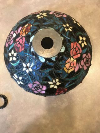 Vintage Tiffany Style Leaded Stained Glass Floral Lamp Shade Floral Flowers 8