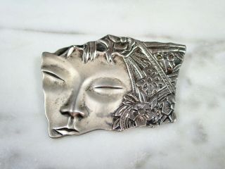 RARE VTG D ' MOLINA TAXCO MEXICO STERLING SILVER FIGURAL ASIAN INSPIRED BROOCH 2