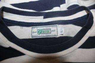 Vintage Guess Jeans USA Beige Dark Blue Stripe Men’s Shirt Size Large Made USA 2