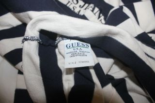 Vintage Guess Jeans USA Beige Dark Blue Stripe Men’s Shirt Size Large Made USA 4