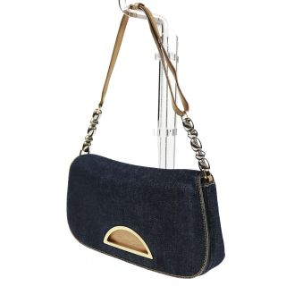 Christian Dior Maris Pearl Hand Bag Blue Denim Italy Vintage Authentic Z642 W