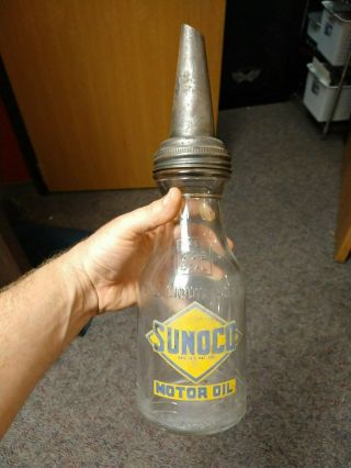 Vintage Sunoco Motor Oil Bottle One Liquid Quart Sun Oil Co Can