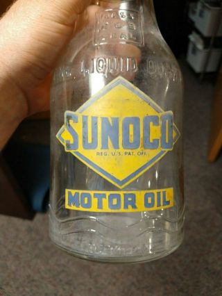 Vintage Sunoco Motor Oil Bottle One Liquid Quart Sun Oil Co Can 2