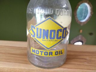 Vintage Sunoco SAE 40 Motor Oil Bottle One Quart Sun Oil Co Station Can 2