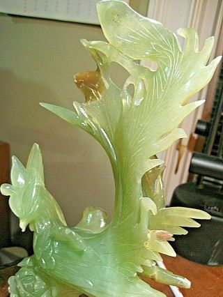 LARGE VINTAGE GREEN JADE BIRD & FLOWER HAND CARVED 12 