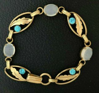 Vintage Van Dell Bracelet Moonstone Blue Zircon Rhinestone 1/20 12 K Gold Filled