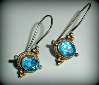 Impressive Sajen Vintage Sterling Silver Blue Sapphire Dangle Earrings