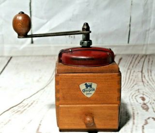 Vintage Antique Peugeot Freres Wood & Red Metal Coffee Grinder/mill French