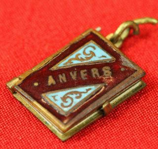 Anvers (antwerp) Miniature Enamel Photo Book Souvenir Charm Pendant Circa 1900’s