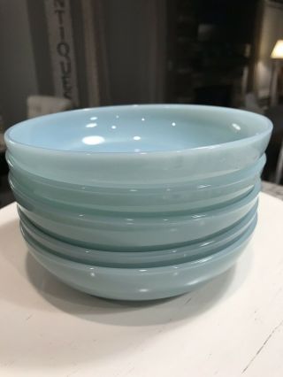Vintage Fire King Delphite Blue Turquoise Cereal Bowls Set Of 5