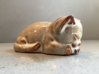 Vintage Mid Century Pottery Chester Nicodemus Sleeping Cat Kitten Figurine 3 "