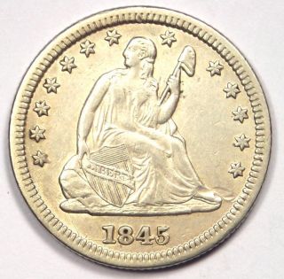 1845 Seated Liberty Quarter 25c - Sharp Details - Luster - Rare Coin
