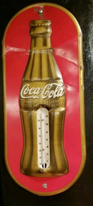 Vintage 1937 Coca Cola Thermometer Soda Gas Station Oil Sign